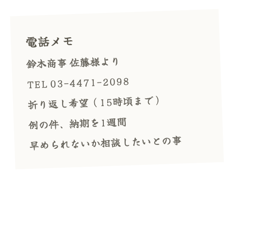 崩した筆文字＋傾きの電話メモ